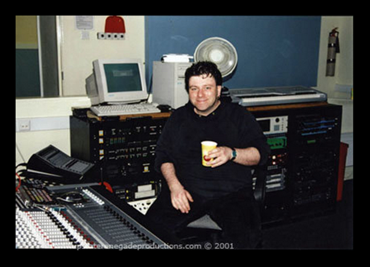 Louis P. Burns aka Lugh in the NWIFHE Recording Studio during the production of Wishing Well, Derry Musicians and Artists CD for Foyle Hospice in memory of Stephen Connelly back in 2001.