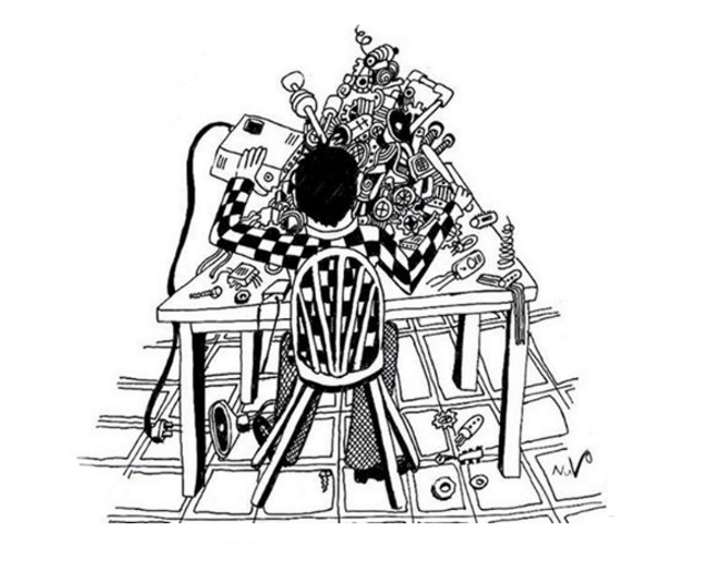 The Gadgets Man - illustration by Norris Nuvo for Louis P. Burns aka Lugh, Sensitize Arts and Upstate Renegade Productions &copy; 2013. All rights reserved.